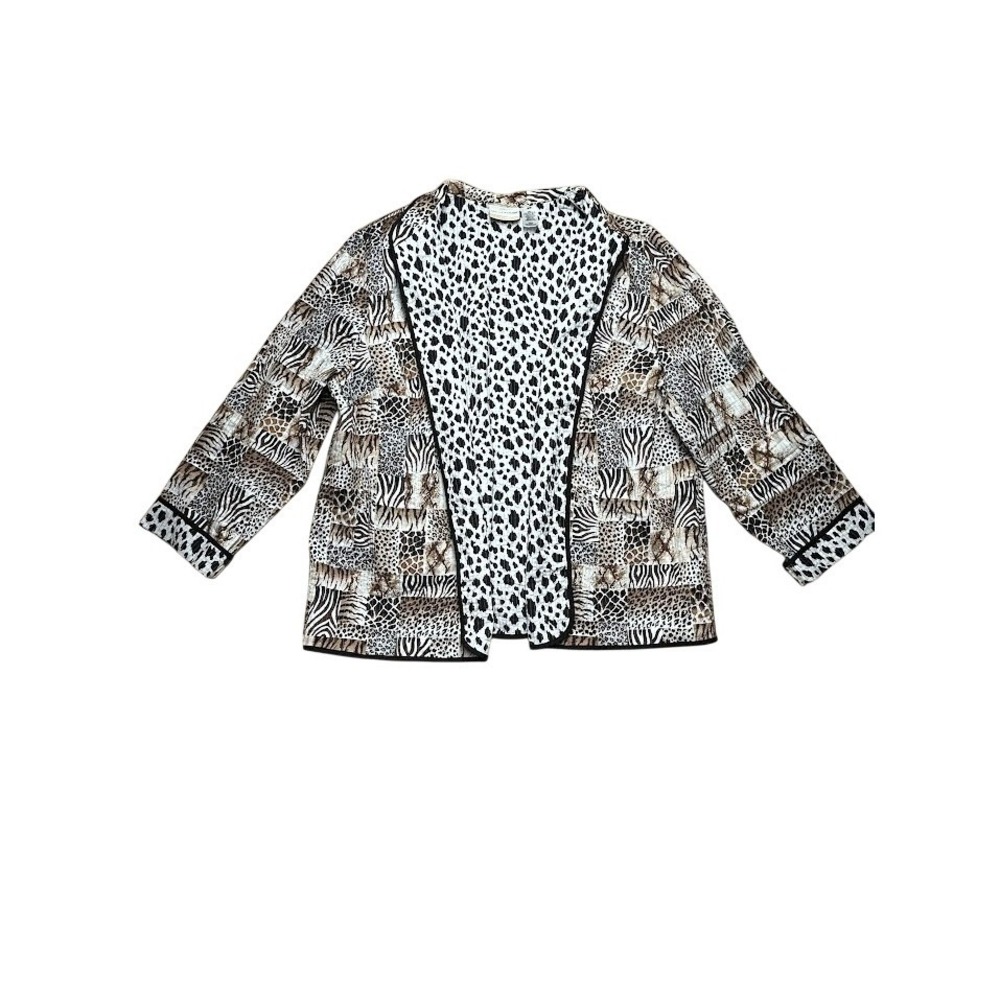 Alfred Dunner Womens 20W Quilted Animal Print Patchwork Open Front Jacket Cotton